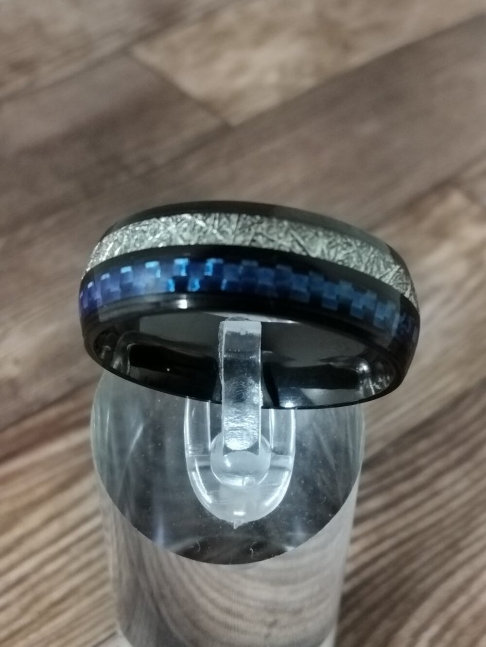 Size 11 Silver/Blue, 8mm Black Stainless-Steel Wedding Band